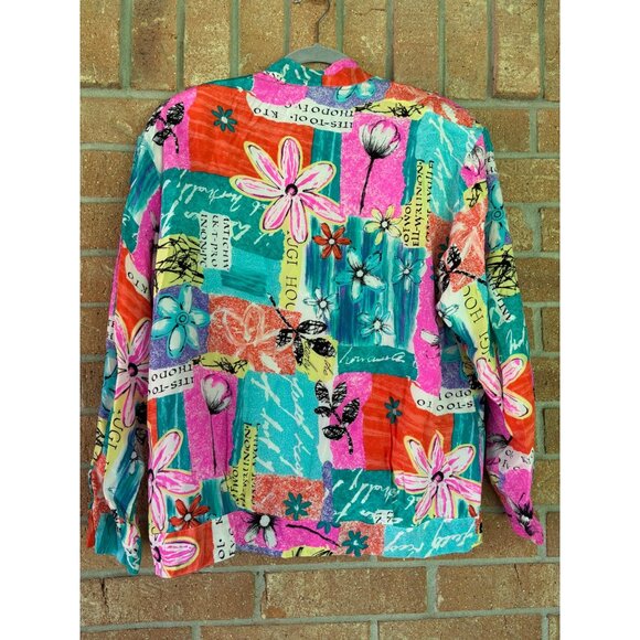 Diane Gilman Womens Multicolor Floral Patchwork Button-Up Silk Jacket - Picture 3 of 12